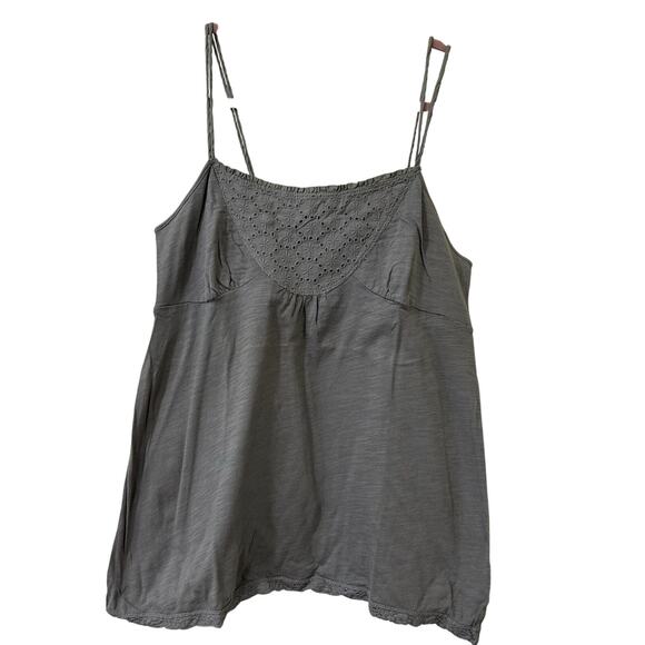 American Eagle Women Sz Large Gray Eyelet Babydoll Cami Tank Top Y2K Preppy - Picture 1 of 6